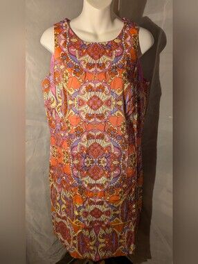 London Times Sleeveless Coral Paisley Print Midi Dress